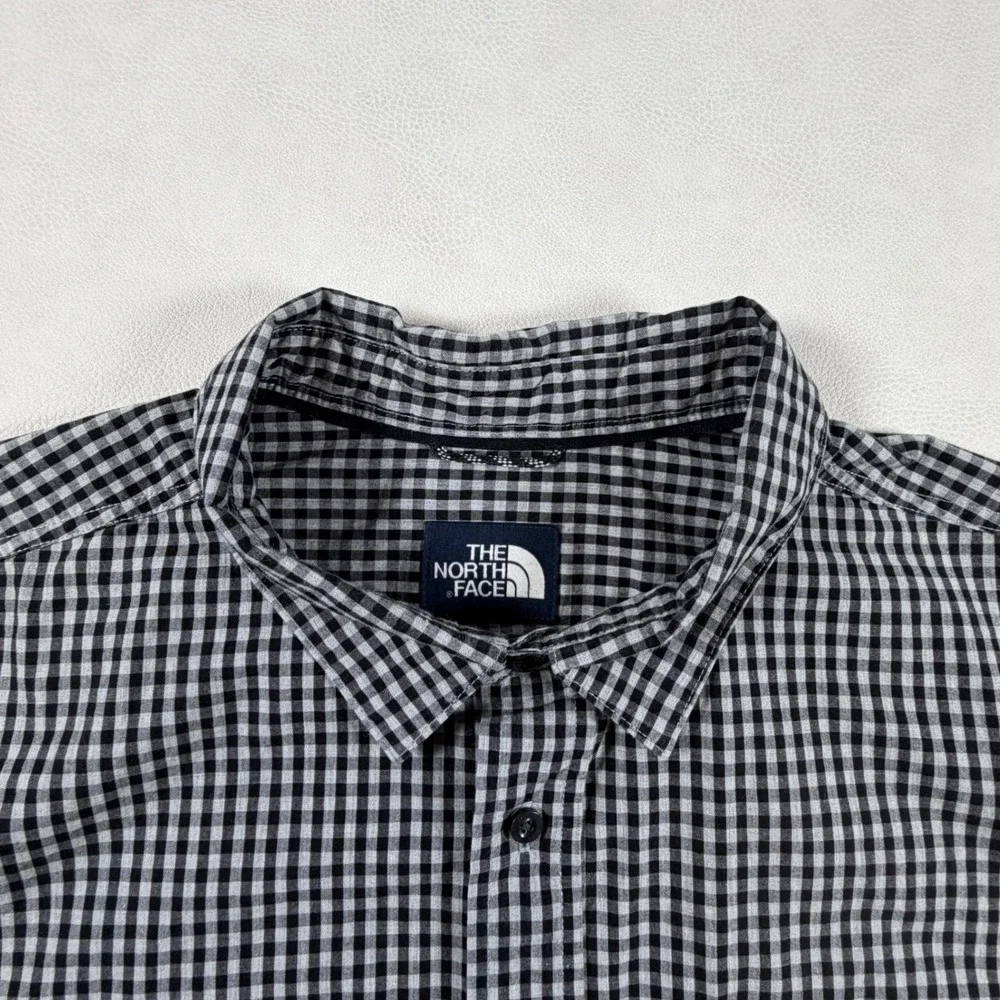 The North Face Mens XXL Gingham Check Long Sleeve Button Down Shirt Black White